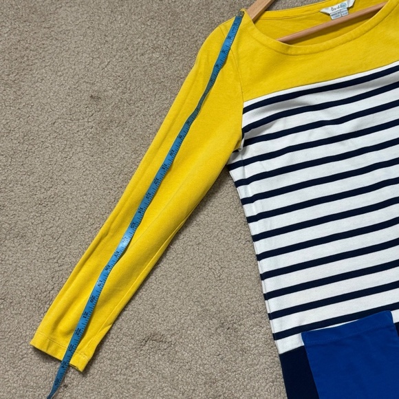 Boden Cotton Shirt Dress Yellow Navy White Stripe Contrast Sleeve Front Pockets - Picture 7 of 10
